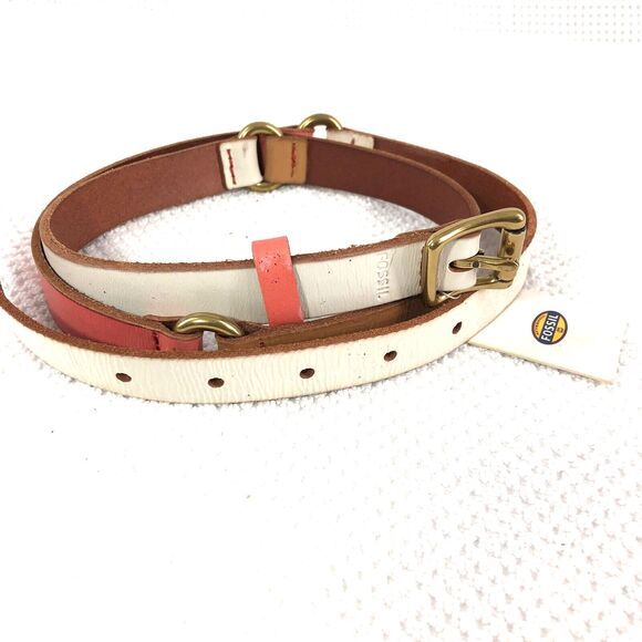 Fossil color block belt women’s S white pink brown genuine leather gold hardware - Picture 1 of 6